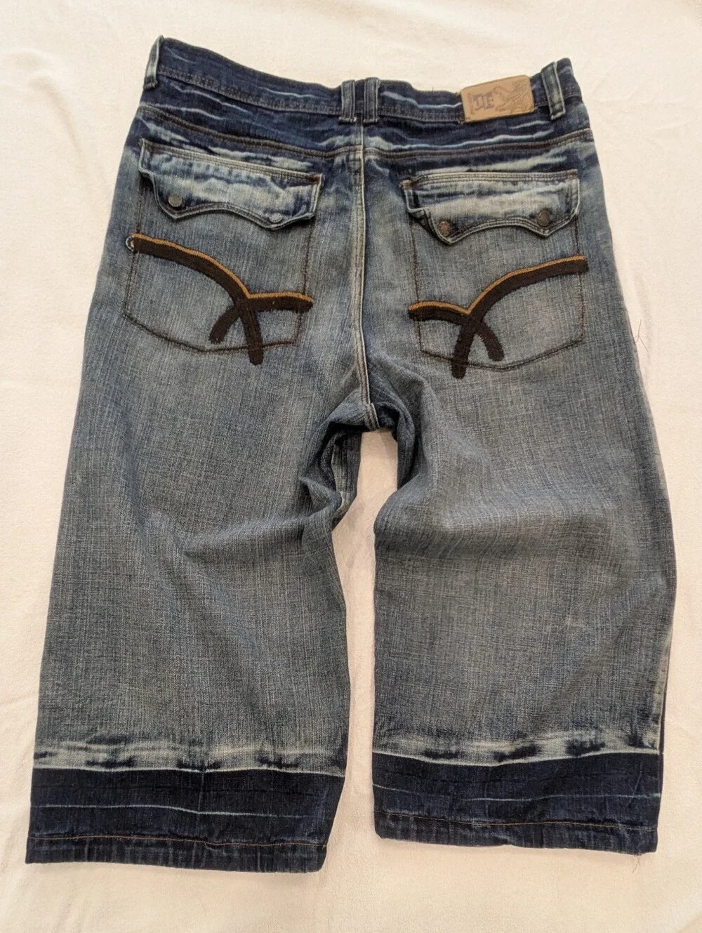 DTEK JEANS Men's Baggy Denim Jorts Size 38 Dark Blue Wash Distressed Gothi